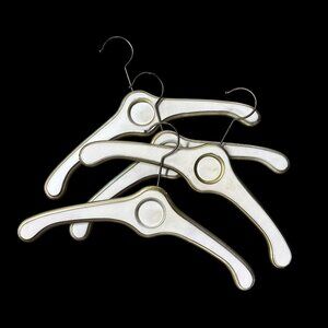 Vintage Wooden Clothes Hangers Set Of 4 Mid Century Nevco Japan Gold Off White